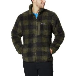 COLUMBIA WINTER PASS M PRINT FLEE OLIVE GREEN CHECK 23